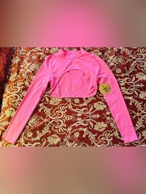 Pink Rhinestone Crop Long Sleeve 3 Piece Set
